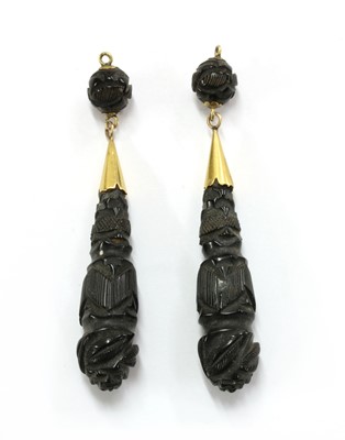 Lot 4 - A pair of carved jet drop earrings