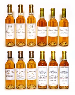 Lot 303 - Assorted 2007 sweet wine to include Ch Climens, Ch Rieussec and others, 12 half bottles in total