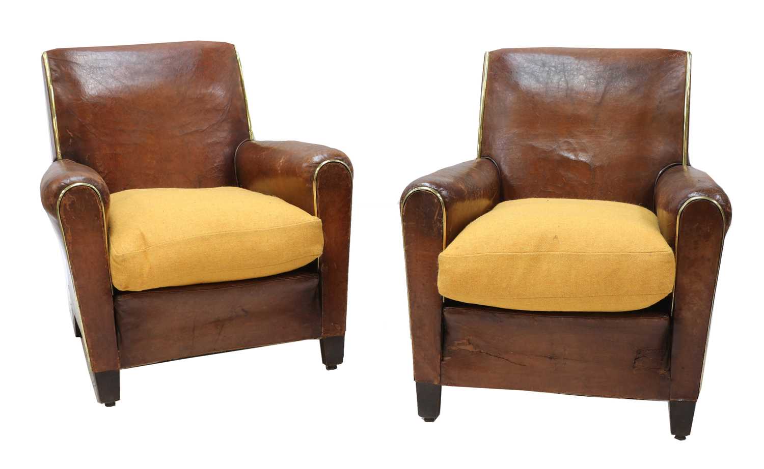 Lot 614 - A pair of French leather club chairs