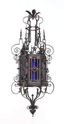 Lot 606 - A wrought iron hall lantern in Gothic Revival style