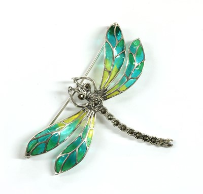 Lot 259 - A silver plique-à-jour enamel and marcasite set dragonfly brooch/pendant