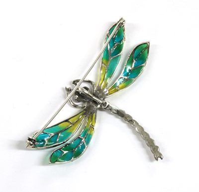 Lot 259 - A silver plique-à-jour enamel and marcasite set dragonfly brooch/pendant