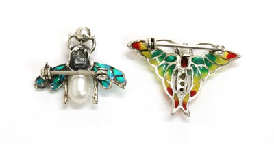 Lot 221 - A silver plique-à-jour enamel and assorted gemstone butterfly brooch