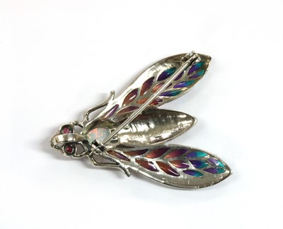 Lot 204 - A silver plique-à-jour enamel and assorted gemstone insect brooch/pendant