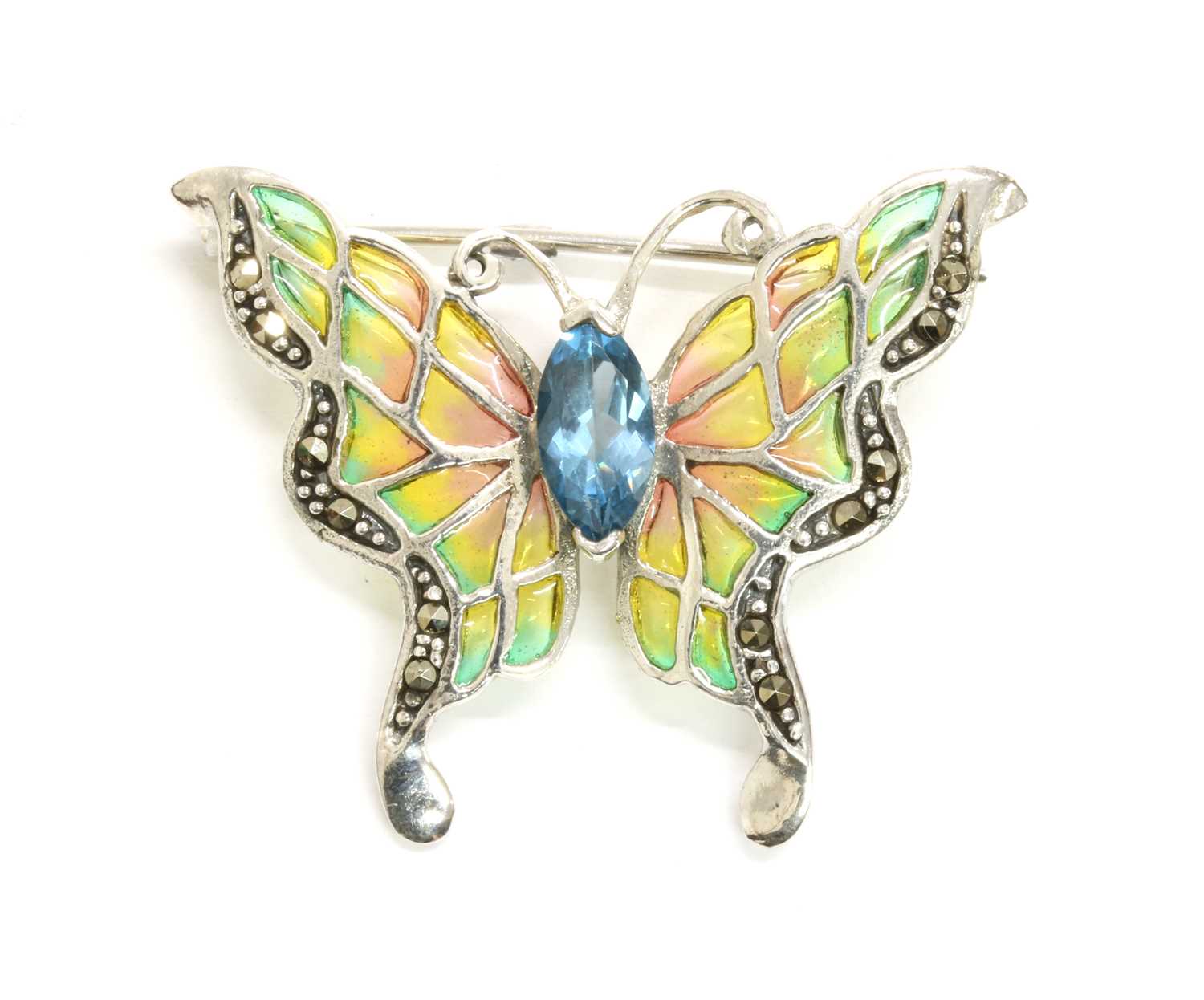 Lot 219 - A silver plique-à-jour enamel butterfly brooch/pendant