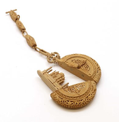 Lot 143 - An Indian carved sandal wood Taj Mahal 'pocket watch souvenir