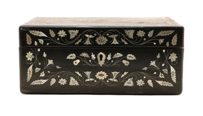Lot 190 - A Victorian ebony, mother of pearl and abalone inlaid work or jewellery box