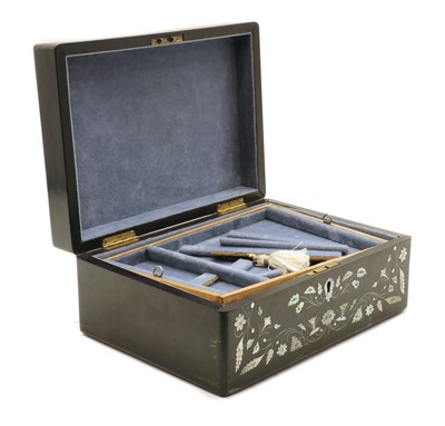 Lot 190 - A Victorian ebony, mother of pearl and abalone inlaid work or jewellery box