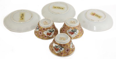 Lot 40 - A collection of three Chinese famille rose tea cups and saucers