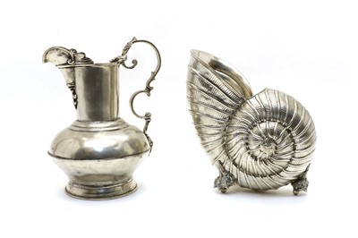 Lot 153 - A large silver plated vase in the form of a nautilus shell
