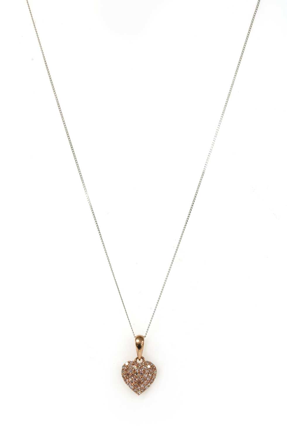 Lot 128 - A rose gold heart-shaped pink diamond pendant