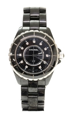 Lot 490 - A black ceramic Chanel 'J12' quartz bracelet watch