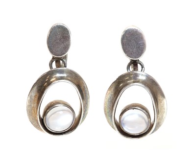 Lot 270 - A pair of sterling silver moonstone earrings, by Antonio Pineda