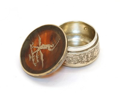Lot 54 - Golfing Interest - a silver and pique work snuff box
