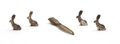 Lot 48 - Four novelty silver hare menu holders