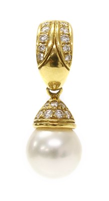 Lot 216 - An 18ct gold cultured pearl and diamond pendant or enhancer, by Mikimoto