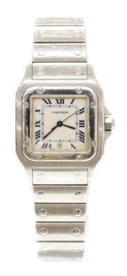 Lot 485 - A mid-size stainless steel Cartier 'Santos' quartz bracelet watch