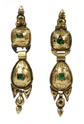 Lot 1 - A pair of 19th century Spanish Catalan emerald drop earrings