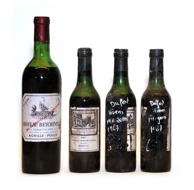 Lot 114 - Chateau Durfort Vivens, 1967, three half bottles and Chateau Beychevelle, 1970, one bottle