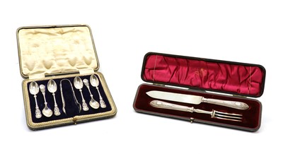 Lot 40 - A set of six silver teapsoons and a pair of sugar tongs