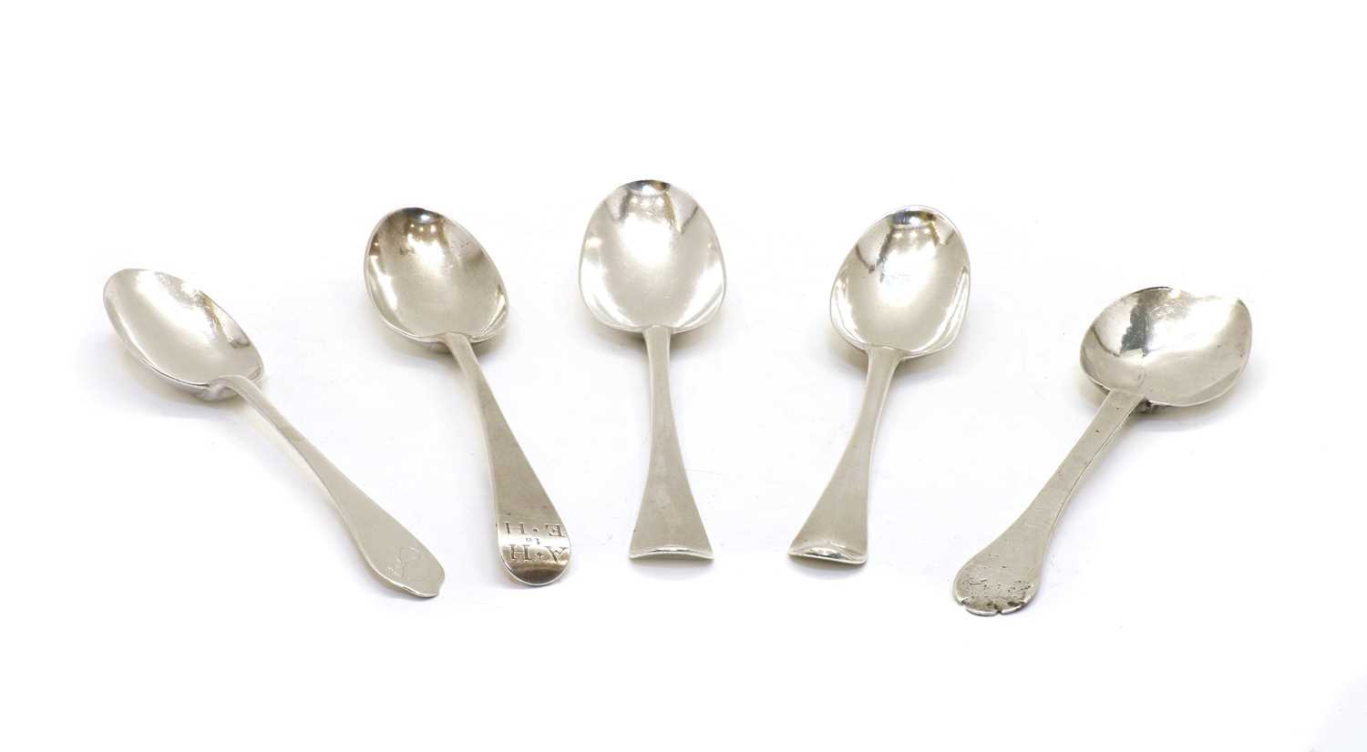 Lot 68 - A collection of five 18th century serving spoons