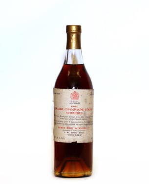 Lot 366 - Berry Bros & Rudd, Grande Champagne Cognac, Verrieres, 1904, landed 1956, 24 fl. ozs, one bottle