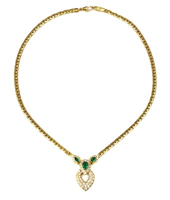 Lot 343 - An 18ct gold emerald and diamond necklace, by Garrard & Co., c.1988