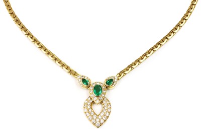 Lot 343 - An 18ct gold emerald and diamond necklace, by Garrard & Co., c.1988