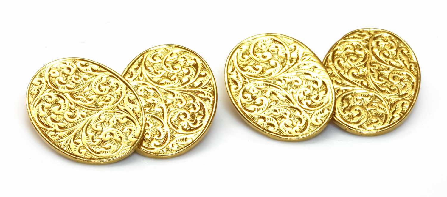 Lot 128 - A pair of 18ct gold chain link cufflinks, by Barnet Henry Joseph