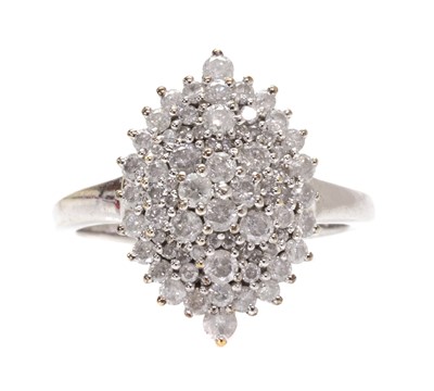 Lot 1201 - A 9ct white gold diamond cluster ring