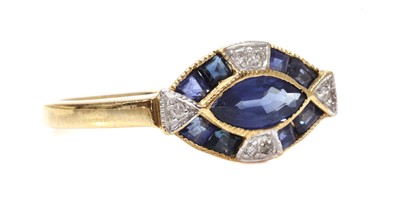 Lot 1291 - A 9ct gold sapphire and diamond lozenge ring