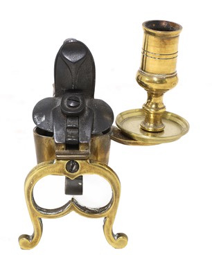 Lot 122 - A reproduction brass framed flintlock tinder-box