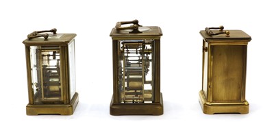 Lot 337 - Three brass carriage clocks