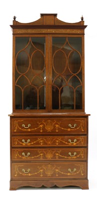 Lot 585 - An inlaid mahogany and penwork secretaire bookcase