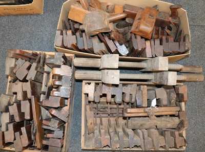 Lot 245 - Sixty plus carpenter's or cabinet maker's beechwood moulding planes