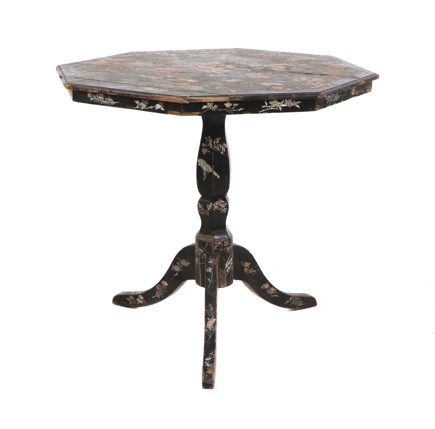 Lot 162 - A Victorian lacquered, mother-of-pearl inlaid and painted octagonal occasional table