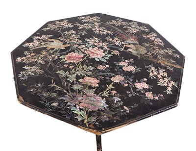 Lot 162 - A Victorian lacquered, mother-of-pearl inlaid and painted octagonal occasional table
