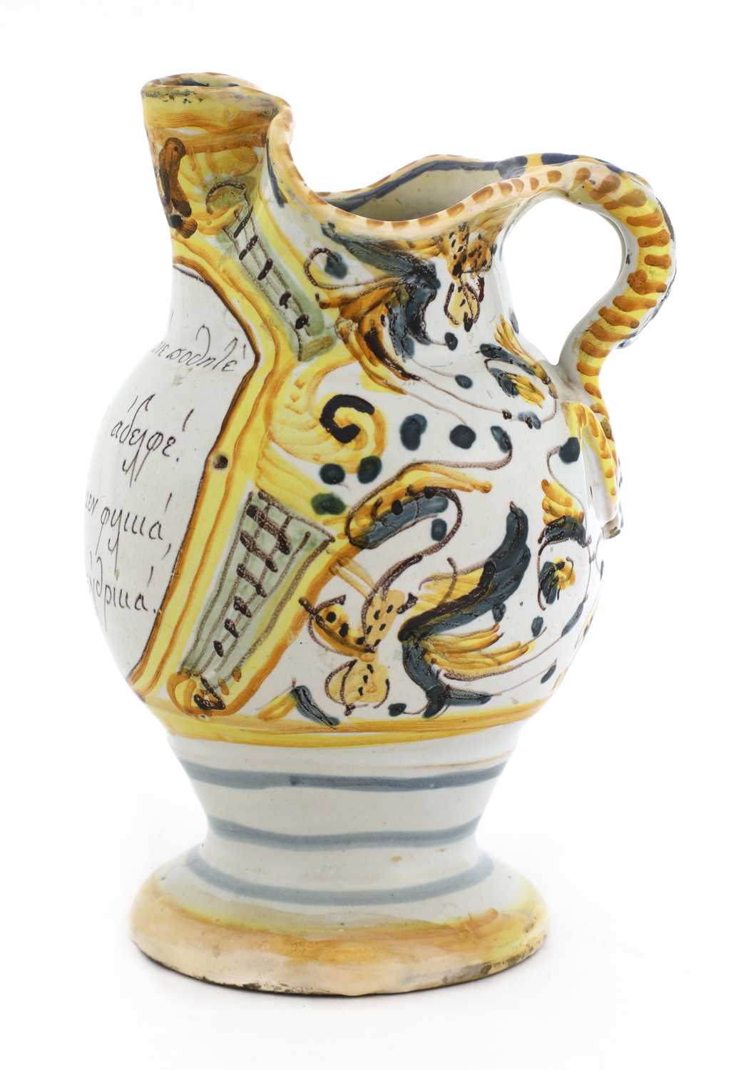 Lot 449 - An Italian maiolica wine jug for the Greek market