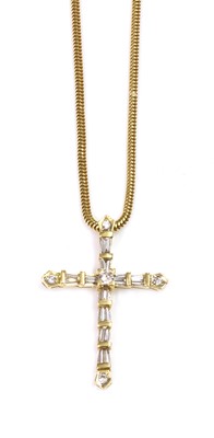 Lot 302 - A Latin style diamond set cross and chain