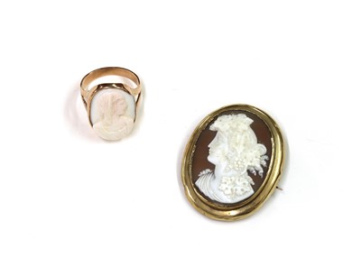 Lot 1354 - A Victorian gold mounted shell cameo brooch