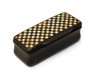 Lot 390 - An antique tortoiseshell ivory and brass checkerboard snuff box