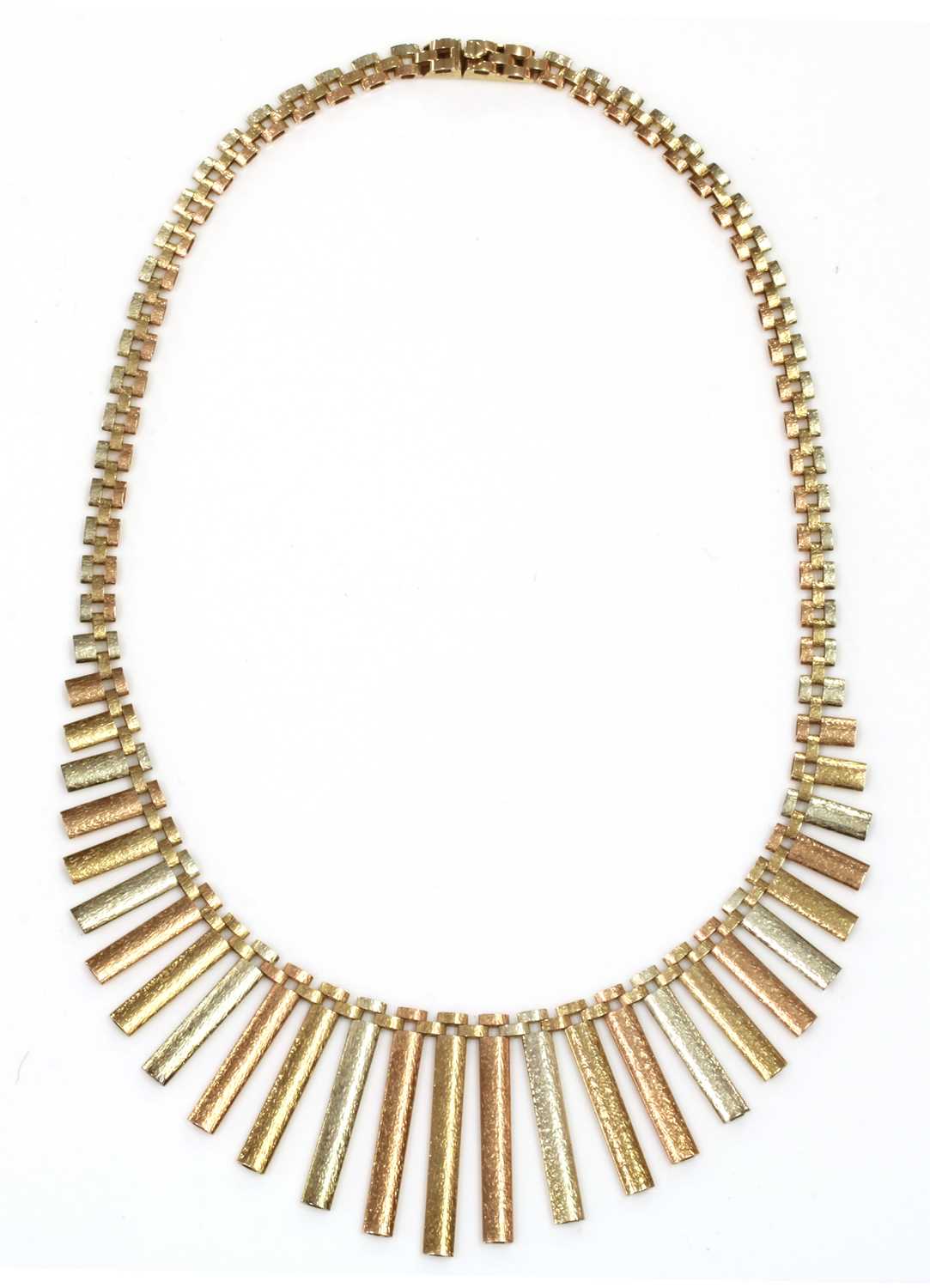 Lot 249 - A 9ct three colour gold 'Cleopatra' style necklace, by Wristwear, c.1970