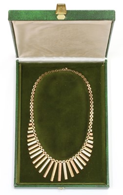 Lot 249 - A 9ct three colour gold 'Cleopatra' style necklace, by Wristwear, c.1970