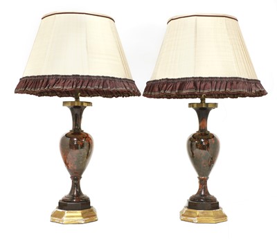 Lot 2 - A pair of polished hardstone table lamps