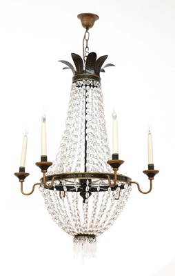 Lot 57 - A French Empire-style cut glass and toleware tent and bag chandelier