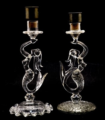 Lot 315A - A composed pair of Murano glass candlesticks