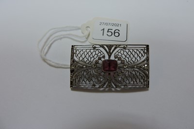 Lot 156 - An Art Deco synthetic ruby and diamond rectangular plaque brooch
