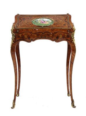 Lot 51 - A small French Louis XV-style kingwood and marquetry bureau de dame