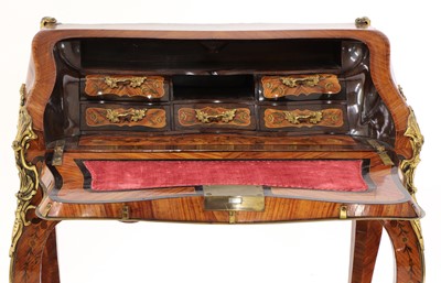 Lot 51 - A small French Louis XV-style kingwood and marquetry bureau de dame