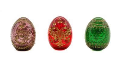 Lot 103 - Three ornamental glass eggs